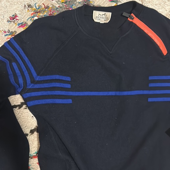 HERMÈS BLACK KNIT SWEATER W/ORANGE ZIP DETAIL (women listing/unisex) - Picture 3 of 16